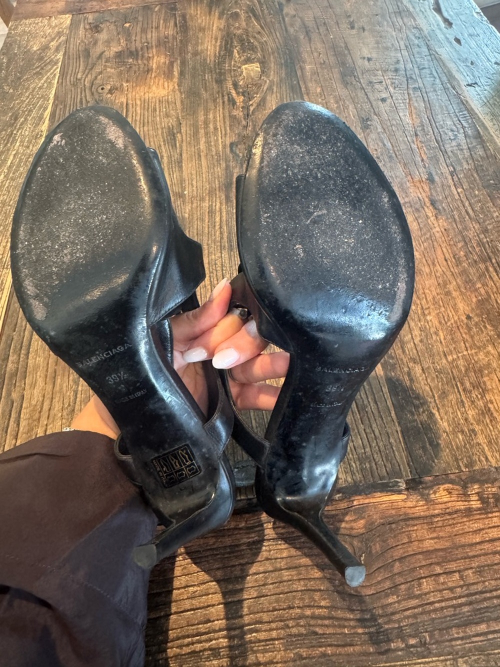 Balenciaga Black Leather Lace-Up Slingback Heels - Picture 4 of 4